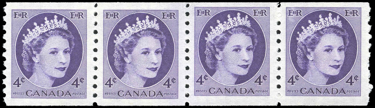 Canada Stamp #347 Strip – Queen Elizabeth Ii (1954) 4 X 4¢ Strip Of 4 